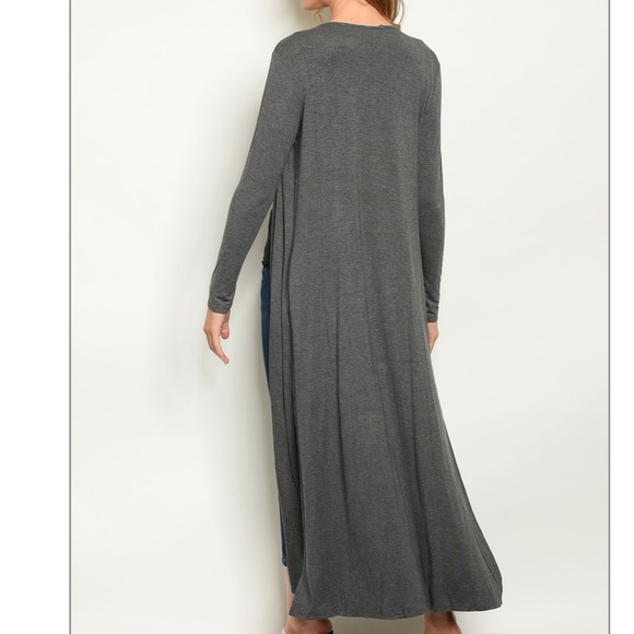 Gray Long sleeve open front jersey duster cardigan - Picture 2 of 8